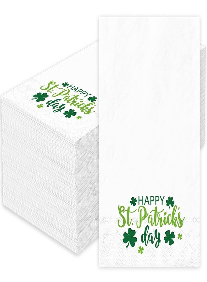 JarThenaAMCS مناديل ضيوف JarThenaAMCS، 50 قطعة، ورق أبيض، مناشف يد خضراء بنقشة نبات البرسيم، مناديل عشاء للاستخدام مرة واحدة بنقشة البرسيم المحظوظ، مثالية لحفلات الأعياد الأيرلندية. - Image 1